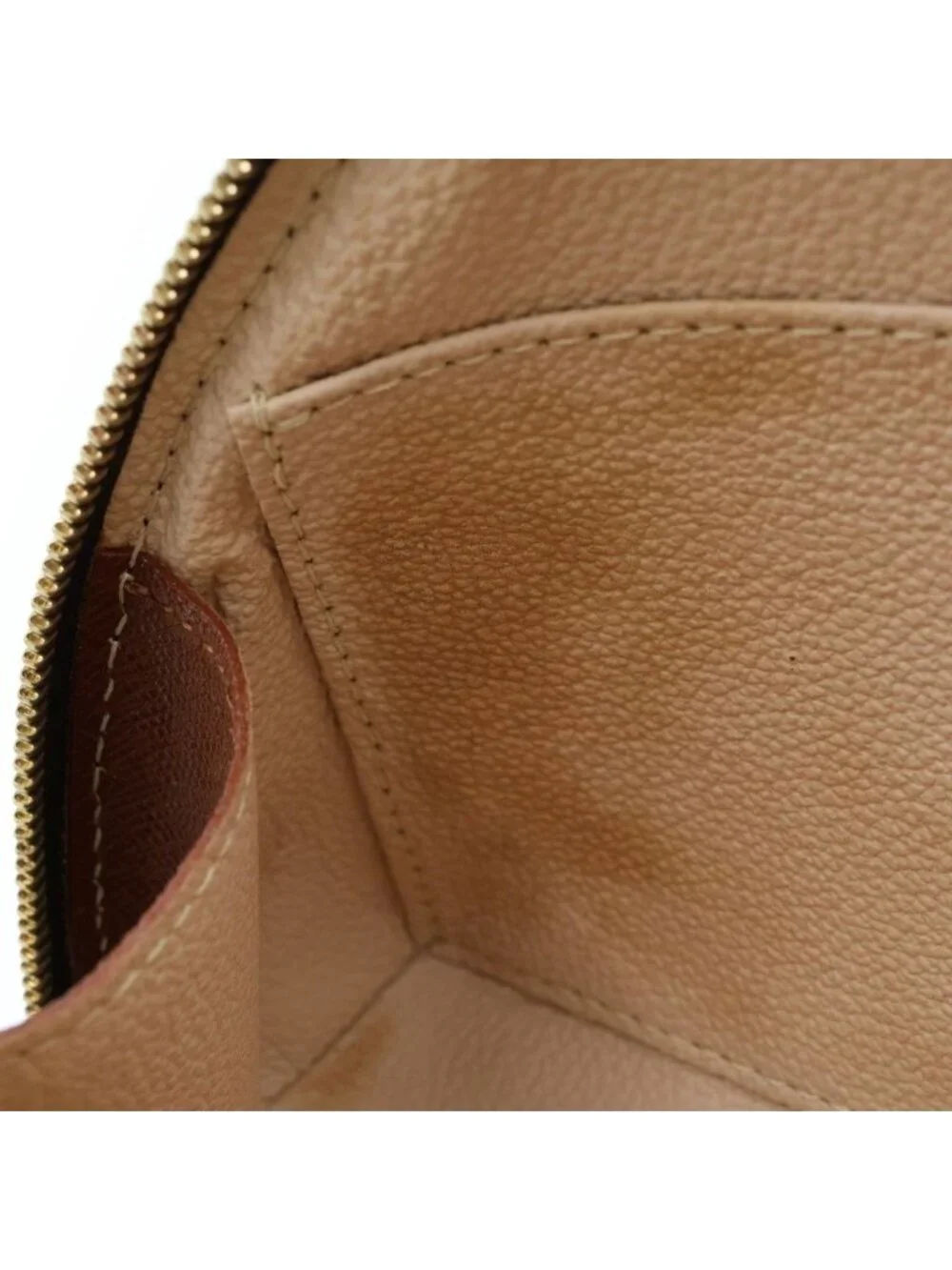 Louis Vuitton Monogram Trousse Demi-Ronde Leather Pouch Makeup Pouch Case Brown